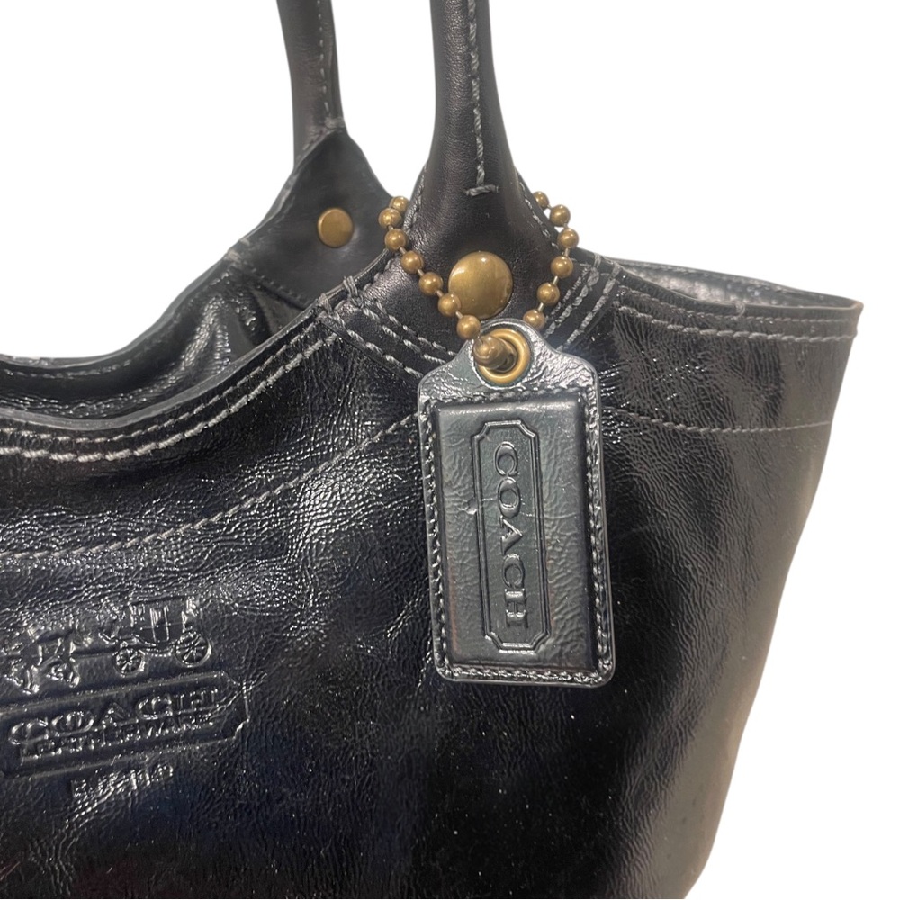 COACH Bleecker NO FLAWS Crinkled Patent Calfskin Leather Bag in Black | LIKE NEW - Picture 5 of 15